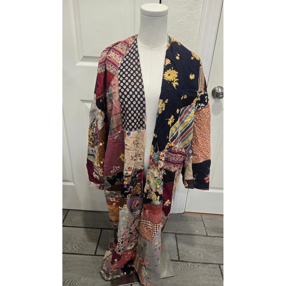Mary Ellen Artisan Patchwork Duster Coat OOAK Vintage Textile Boho Quilt -M